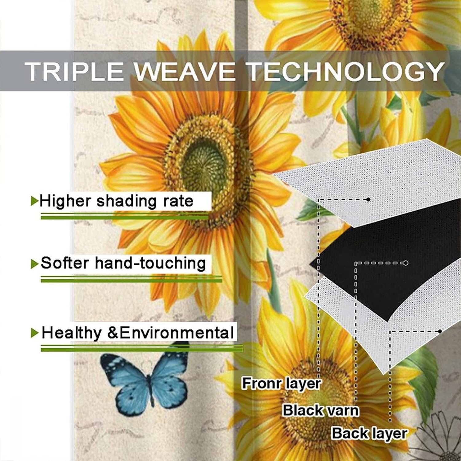 Sunflower Window Curtain for Living Room,Rustic Flowers Window Treatments Bedroom Curtain,Retro Style Home Decor Blackout Drapes 63x72in