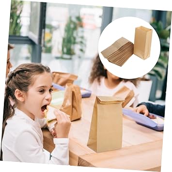 TIDTALEO 100pcs Kraft Paper Take Out Bags Oil Resistant Snack Candy Bags for Parties Picnics and Lunches for Baked Goods and Hot Dogs