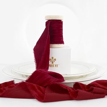 Red Velvet Ribbon 2 Inch Frayed Crinkle Ribbons 2 Rolls 4 Yards Crushed Christmas Ribbons Red Velvet Ribbon for Christmas Tree, Gift Wrapping, Holiday Decor, Wedding Favors
