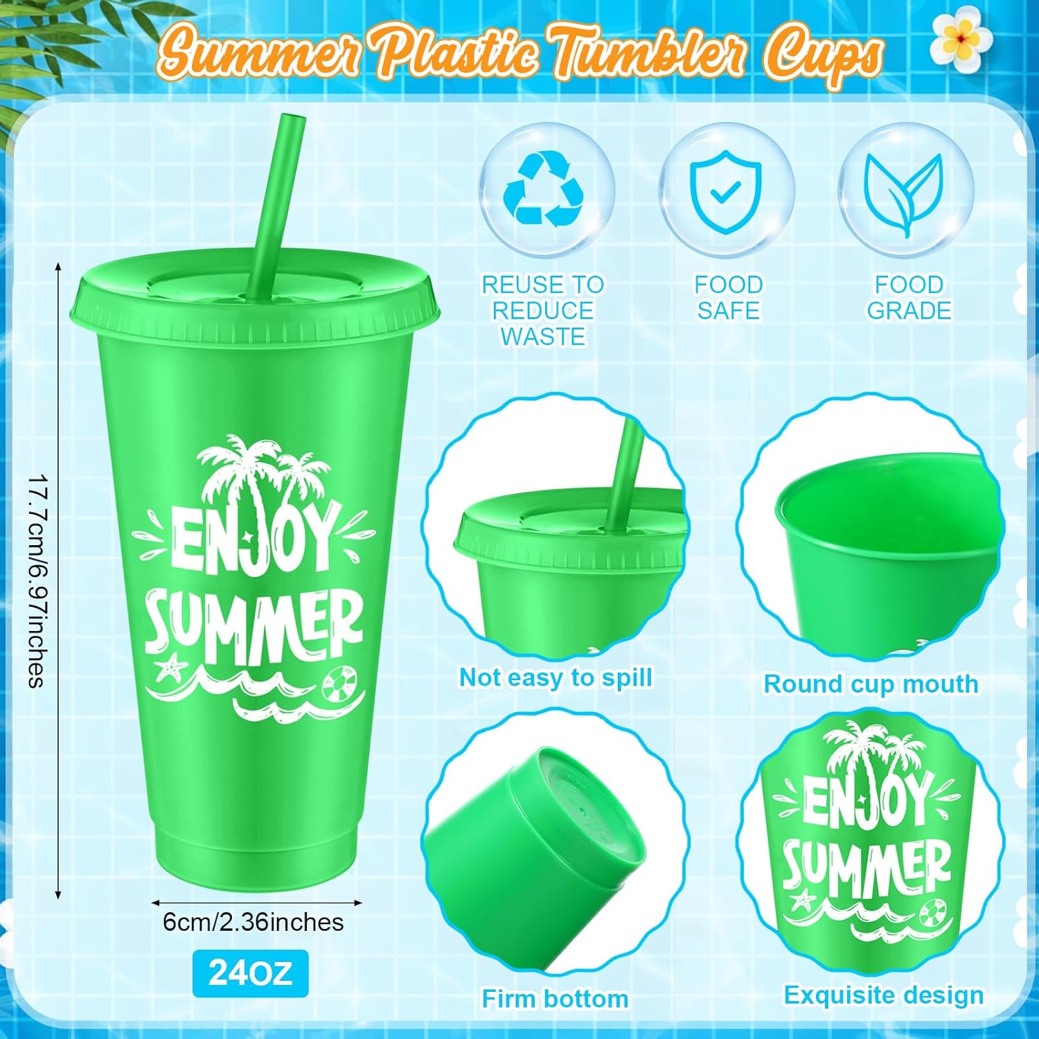 Honeydak 12 Set End of Year Gifts for Students Summer Plastic Tumbler Bulk 24 oz Summer Plastic Tumblers with Lid and Straw Gift Holders Ribbons Cups for Graduation Beach Pool Party Supplies