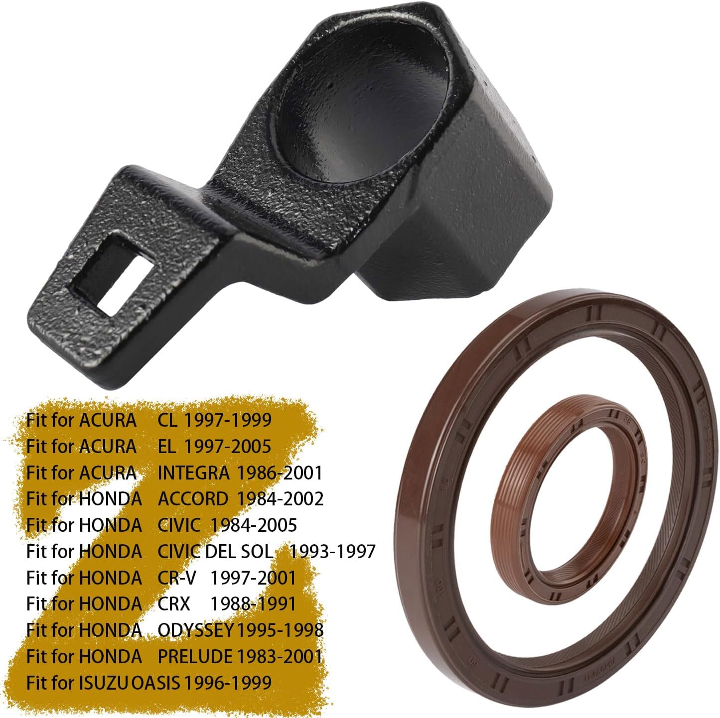 50mm Crankshaft Crank Pulley Wrench Holder Tool Removal Holding Spanner and 91214-PLE-003 Oil Pump Front Rear Crankshaft Seal for Honda and Acura Engines #91212-PR3-003