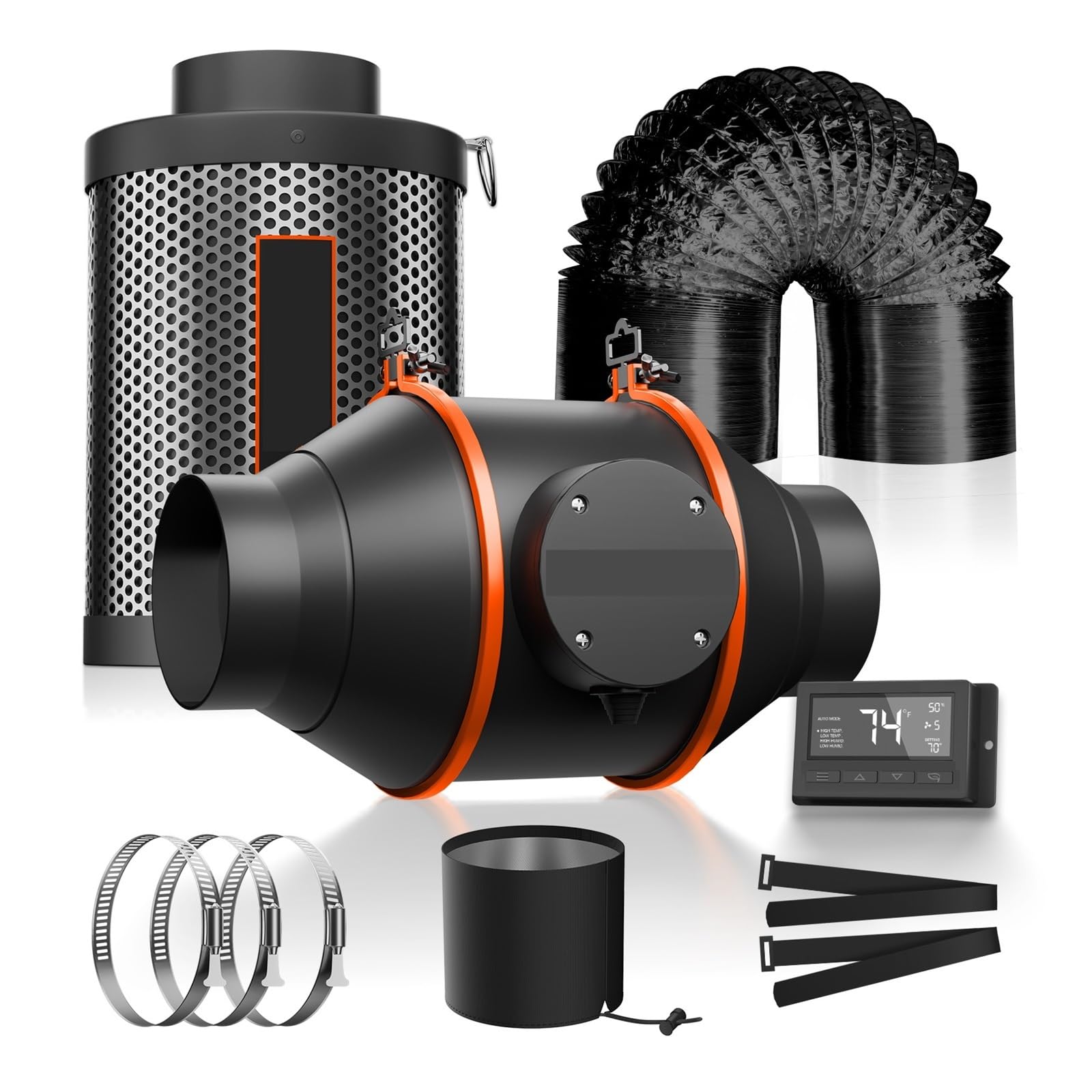 4/6Inch Intelligent Inline Fan Carbon Filter Ventilation Ducting Kit Temperature Humidity Controller Grow Tent High Efficiency Exhaust(6Inch Intell Kits)