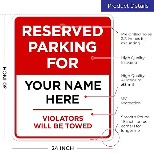 Miniatura 27 de Letrero personalizado de Reserved Parking All Violators Will Be Towed, 12 x 18 pulgadas, libre de óxido, aluminio 063, resistente a la decoloración