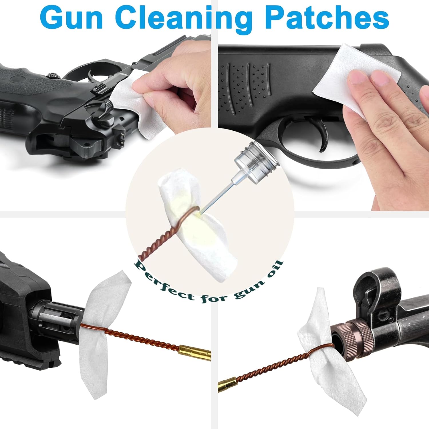 Universal Gun Cleaning Kit - 2 X 2 Inches Patches - 200 PCS 6 Inches Point Swabs - 3 Pcs Gun Cleaning Brush, and A Silicon Gun Cloth Suitable for Most Gun Firearm - Image 3