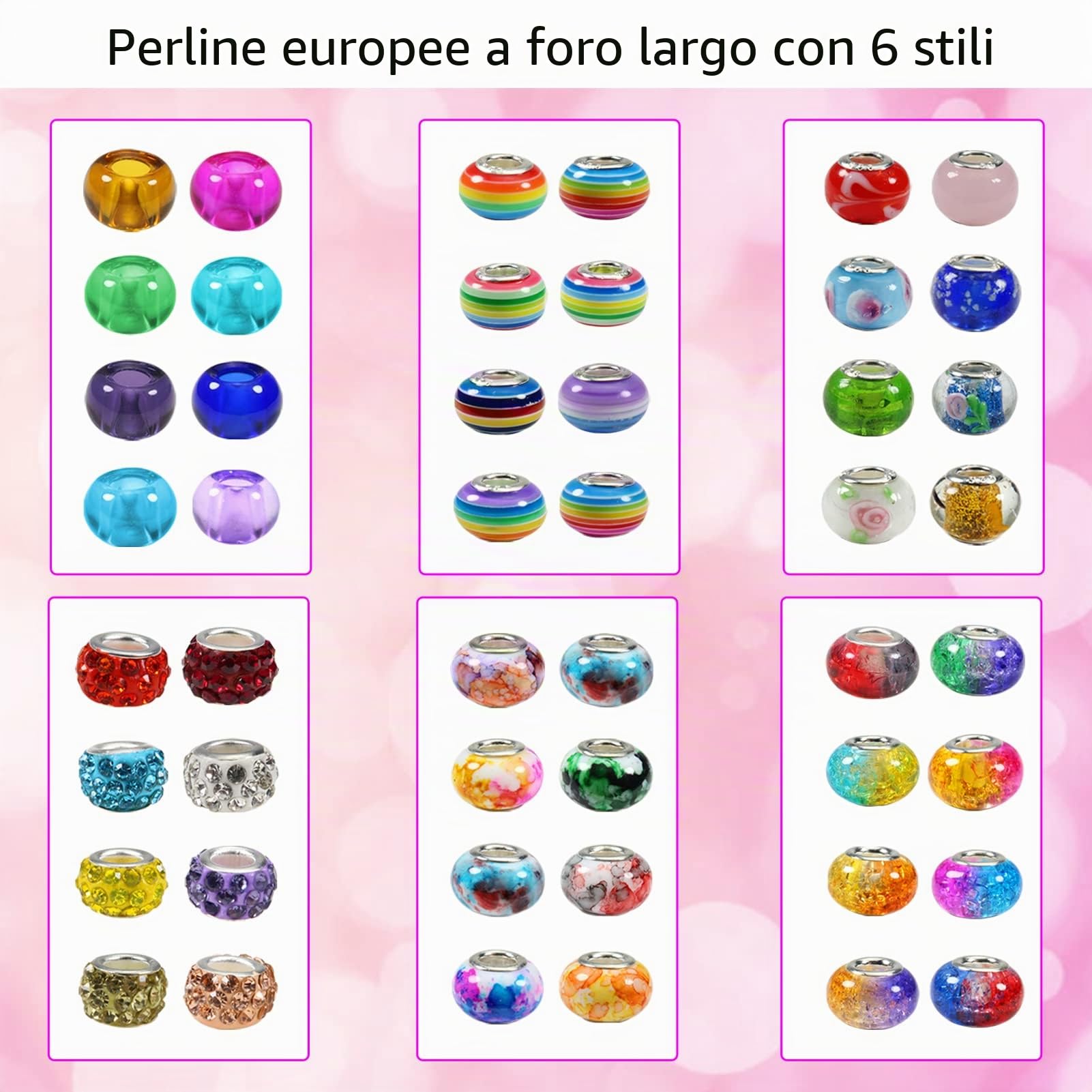 TOAOB 150 Pezzi Perline Europee 14mm Grandi Foro Kit Braccialetti Fai da Te Resina Distanziatore Perline Colorate Vetro Strass Bead per Collana Creazione di Gioielli