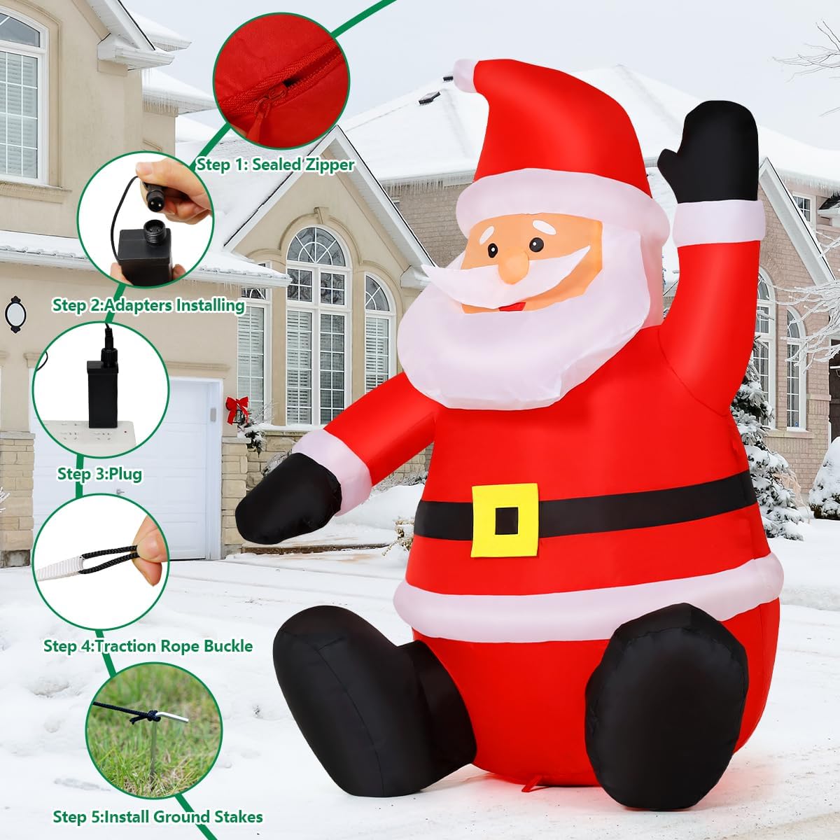 COMIN 4FT Christmas Inflatables Decorations Outdoor Blow Up Santa Claus Inflatable with Built-in LEDs for Yard Lawn Garden - Image 3