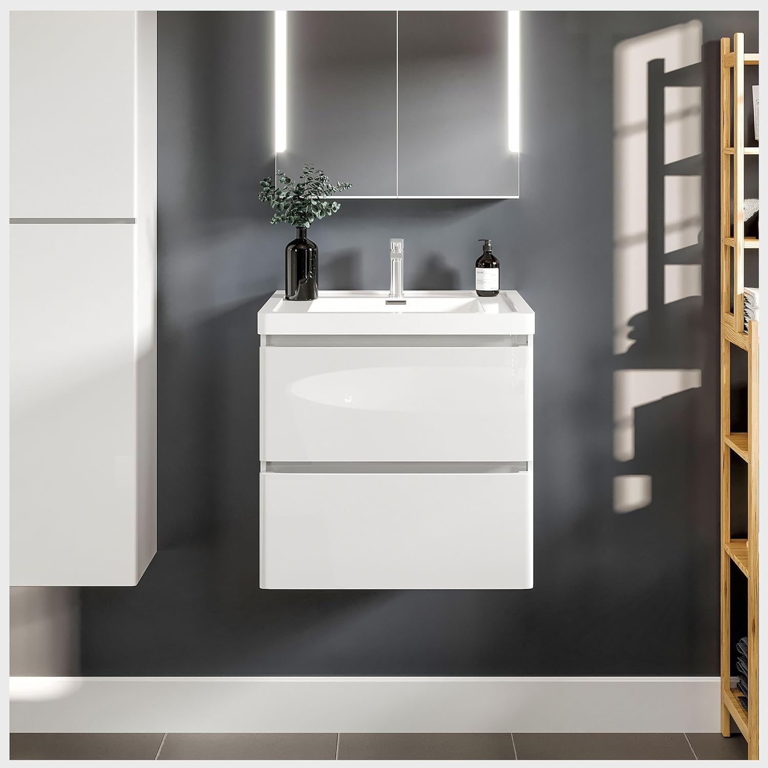 Eviva Glazzy 24 in. White Wall MountSingle Sink Bath Vanity with Acrylic Top and Integrated Sink
