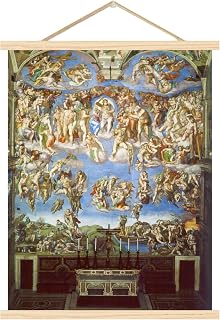 Yomcut Michelangelo Canvas Wall Art - The Last Judgment Poster - Religious Art - Renaissance Paintings - Wood Frame Hanging Poster - Modern Wall Decor for Living Room Kitchen Office