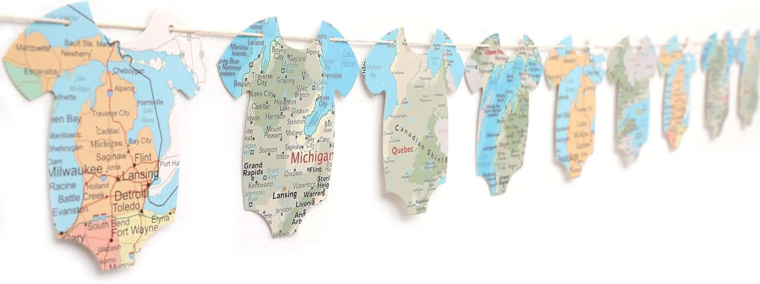 Vintage Map Bodysuit Banner,Travel Theme Baby Shower Decorations