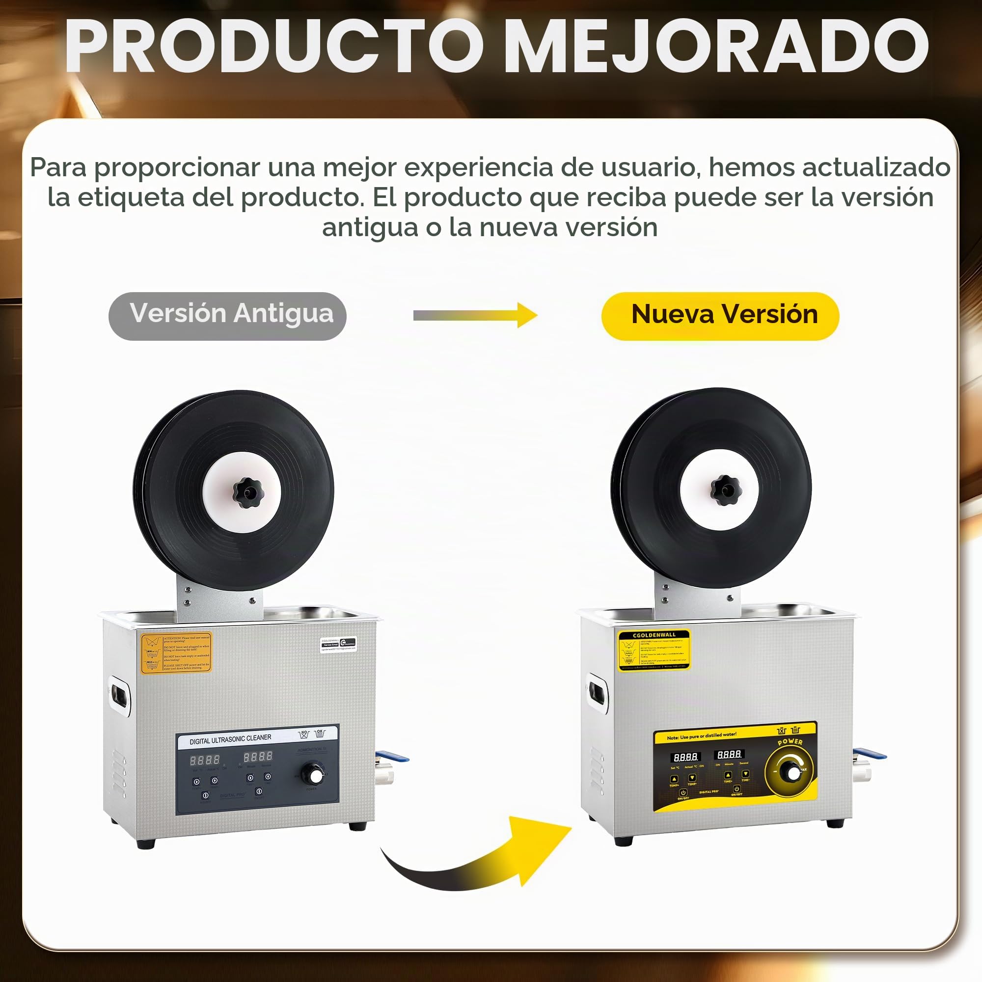 Limpiador Ultrasónico 6L para Discos de Vinilo Máx. 6 Discos para Discos de 7/10/12" Potencia Regulable de 70 a 180 W - Temporizador de 0 a 30 Minutos - Función de Rotación y Calentamiento Automáticos