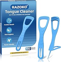 RAZOKO Tongue Cleaner with Safe Fold-Back Interdental Brush,100 Count BPA Free Disposable Tongue Scraper,Hygienic Scraper for Clean Tongue & Promote Fresh Breath (100 Count)
