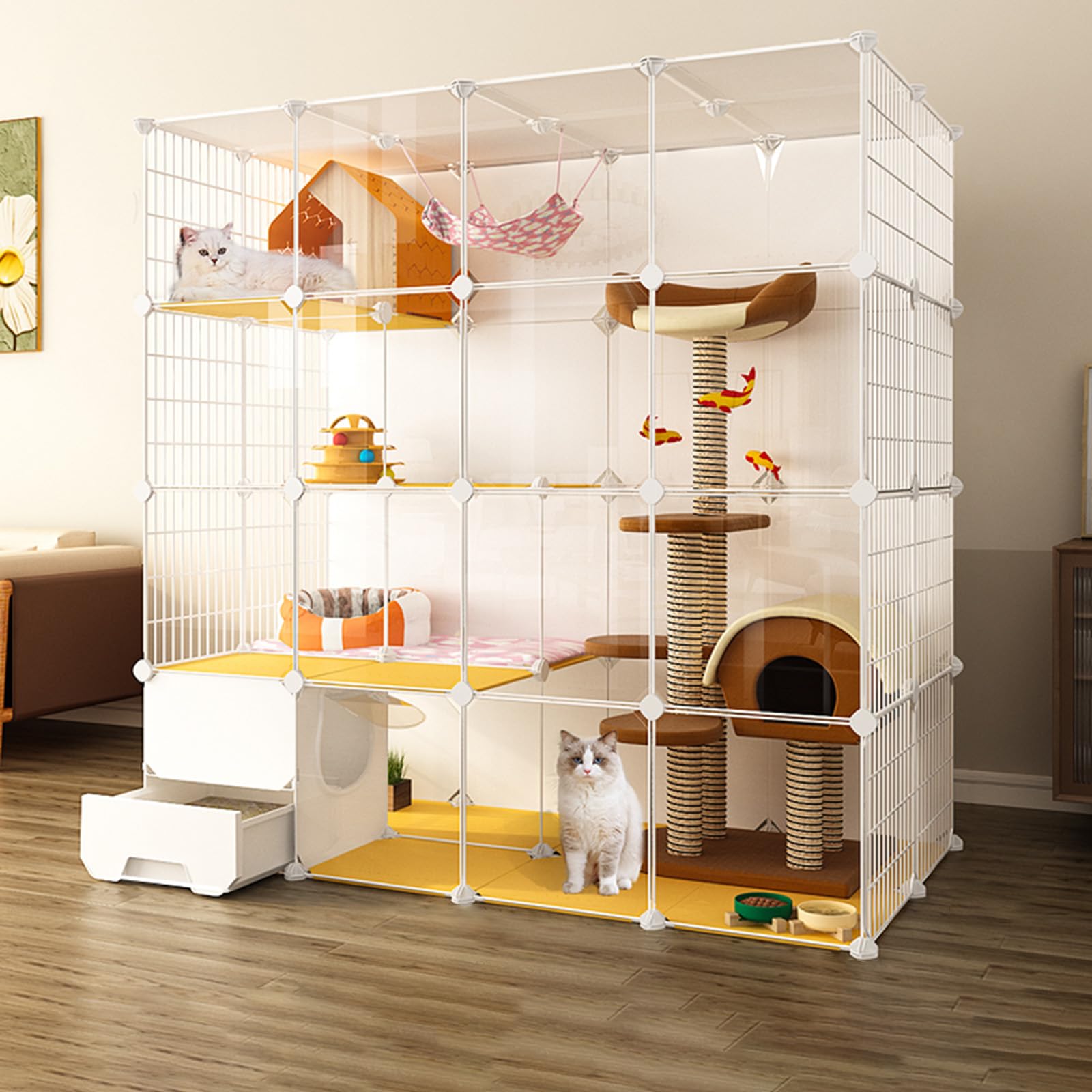 asdchZen Portable Cat Cage,Large Indoor Cat Cage,Indoor Cat Cage With Litter Box,Pet Cages For Small Animals,Indoor Diy Cat Playpen,For And Cat,147 * 75 * 147Cm