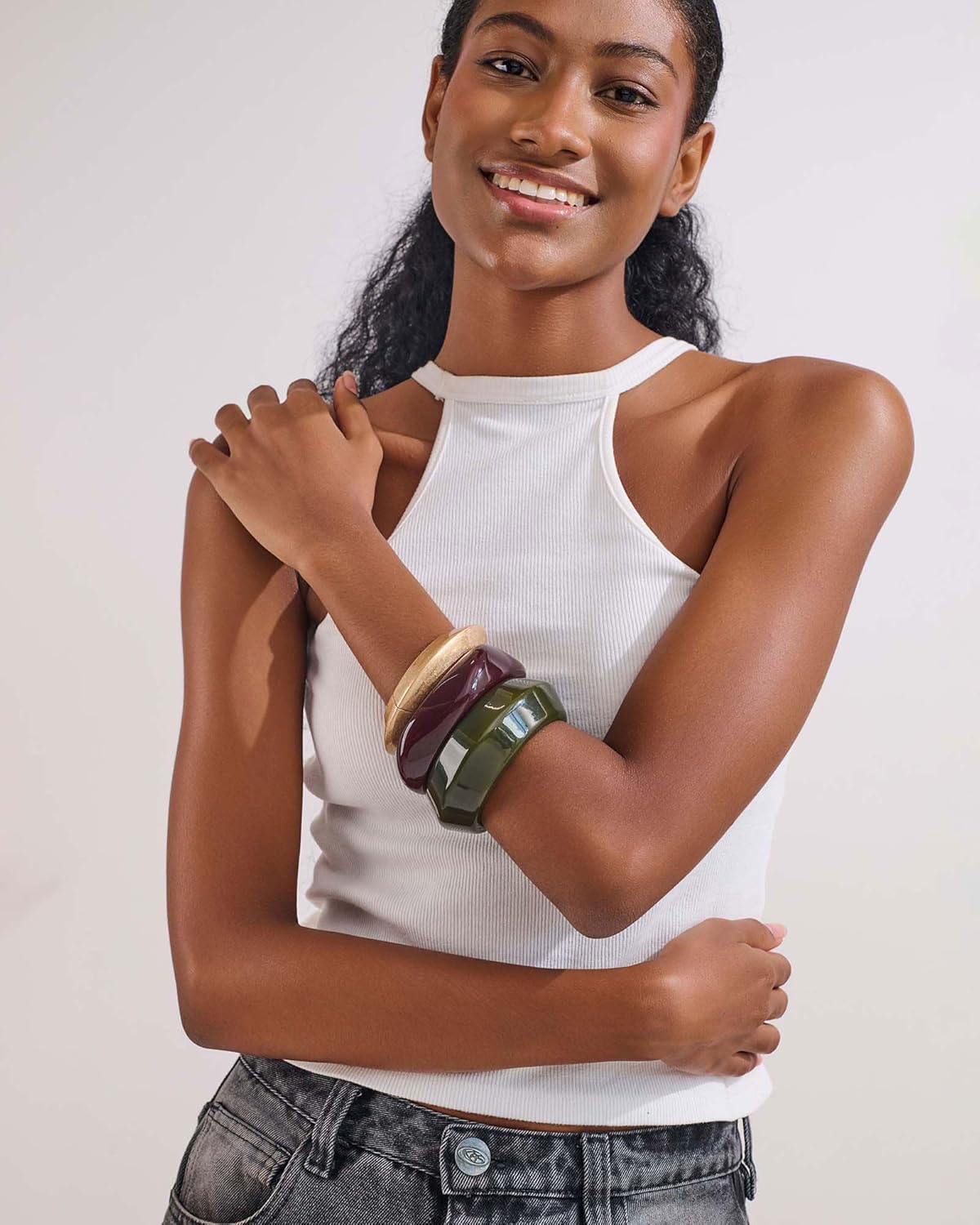 Acrylic Resin Bangles Bracelets for Women Wide Irregular Geometric Wristband Statement Bracelet Punk Chunky Acrylic Resin Bangle - Image 2