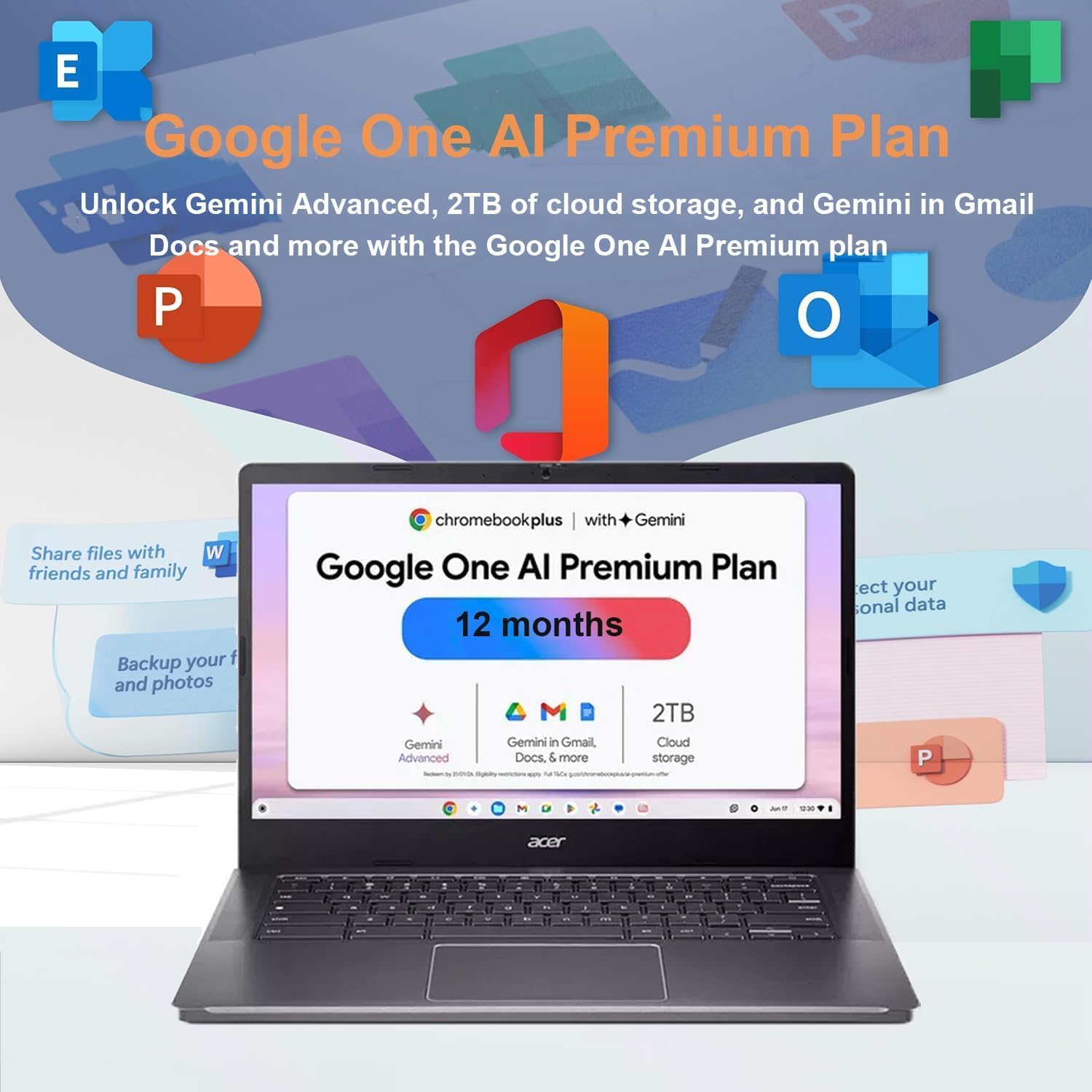 acer Chromebook Plus 514 Laptop con Google AI, Intel 8-Core i3-N305, 8 GB LPDDR5, 512 GB SSD, 14" FHD 1920 x 1080 IPS Touch Screen, Wi-Fi 6E, webcam 1080p, Chrome OS, webcam 1080p, lunga durata della