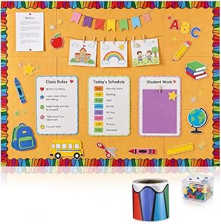 48" x 36" Large Felt Bulletin Board Self Adhesive with Colorful Borders Classroom Felt Bulletin Board Background Decorations for Back to School Wall Decor Teacher DIY Craft, Mustard Yellow