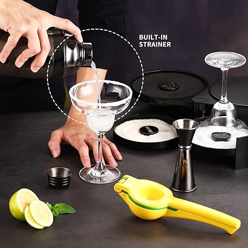 Miniatura 8 de Kit Margarita – Juego de 2 vasos de margarita (8.5 onzas), 3 niveles de sal de 3 niveles, coctelera y jigger de acero inoxidable, posavasos,