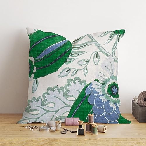 Miniatura 4 de Chinoiserie - Fundas de almohada de hojas de lvory de color verde y azul, estilo asiático, funda de almohada floral de granja, funda de cojín para