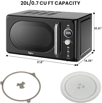 Total Chef Retro Microwave Oven | 20L / 0.7 Cu Ft | Quick Start & Defrost By Weight/Time | 8 Pre-set Cooking Modes For Coffee, Rice, Pasta, Potato, Reheat, Fish, Pizza, Popcorn | 700W | Red (Black)