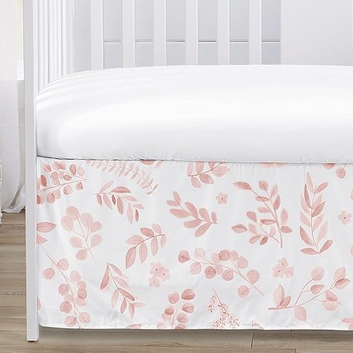 Miniatura 4 de Sweet Jojo Designs Juego de ropa de cama para cuna de bebé diseño de hojas florales rosa y blanco bohemio bohemio acuarela flores botánicas bosque