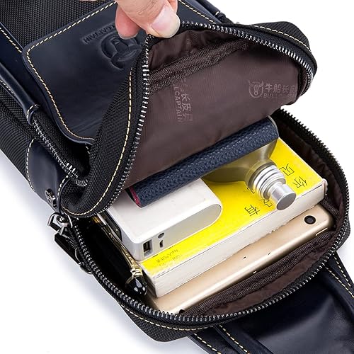 Miniatura 8 de Hebetag Mochila cruzada de cuero para hombres y mujeres, viajes, deportes al aire libre