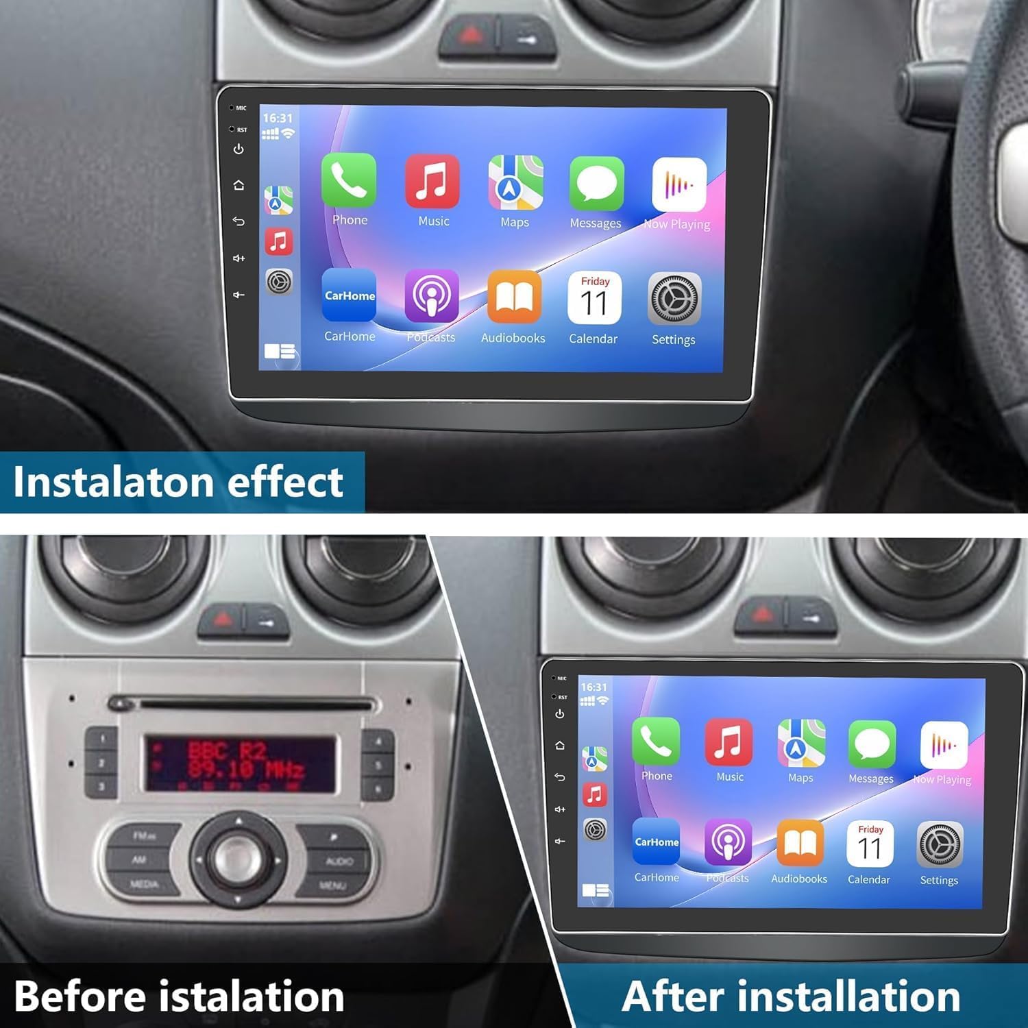 Radio Coche Alfa Romeo Mito 2008-2013 Android Auto y CarPlay Wireless | 9 coche Bluetooth Estéreo IOS Android con FM GPS navegador USB Cámara Trasera Mic Reproductor Multimedia