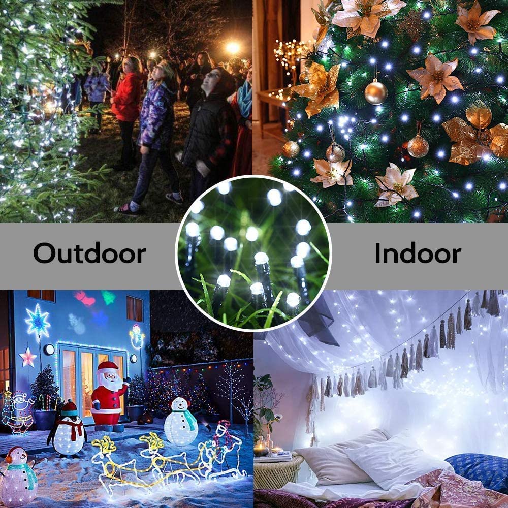 PhilzOps Catena Luminosa Solare, 2 Pezzi 22M 200 LED Natale Luce Stringa Solari Esterno 8 Modalità Impermeabile Bianco Freddo Luci Giardino Decorative Per Albero Esterni Patio Balcone Festa Matrimonio