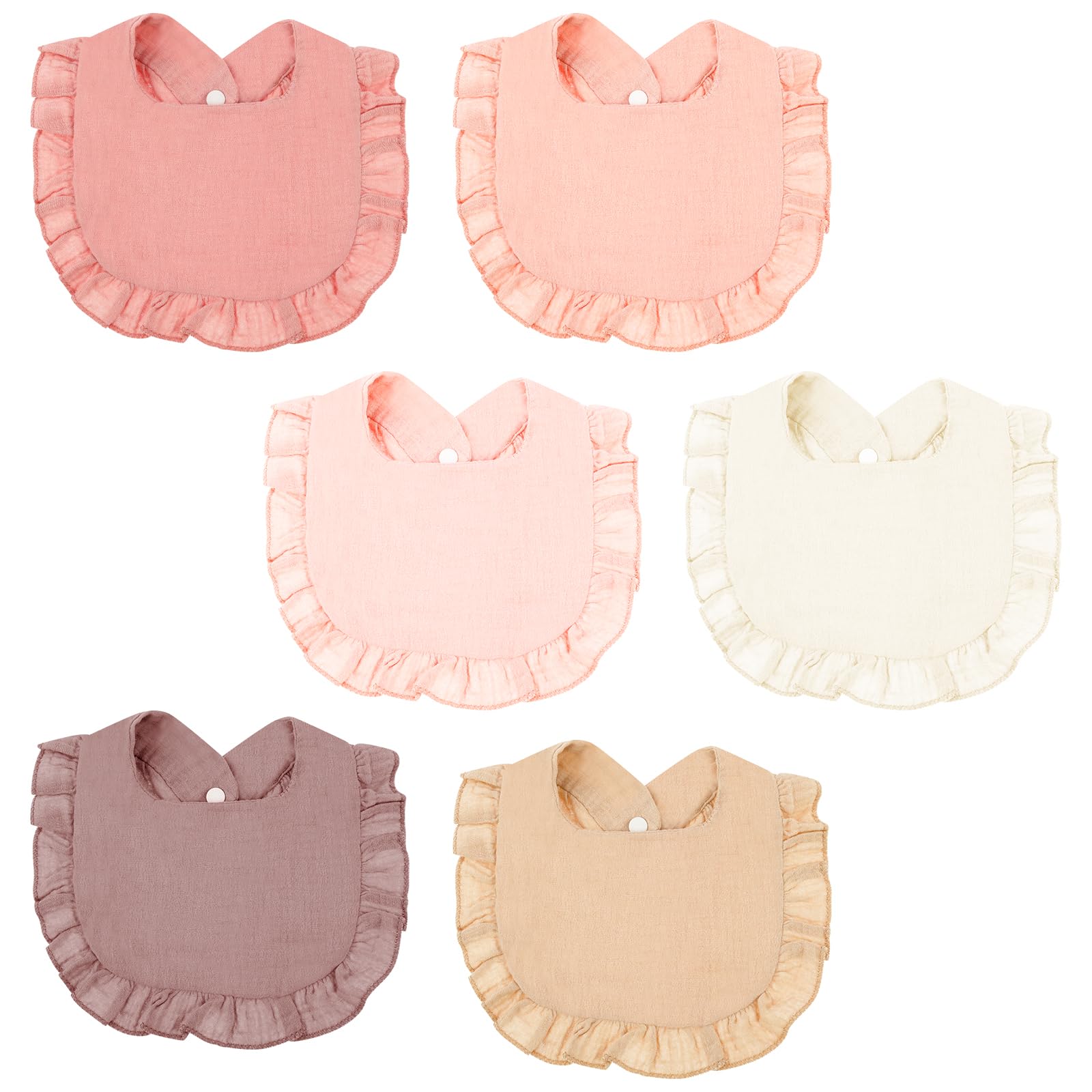 Alongen 6Pcs U Shape Soft Baby Drooling Bib, Adjustable Ruffle Edge Bandana Drool Bib With Press Stud for Unisex Boy and Girl(Pink + Purple)