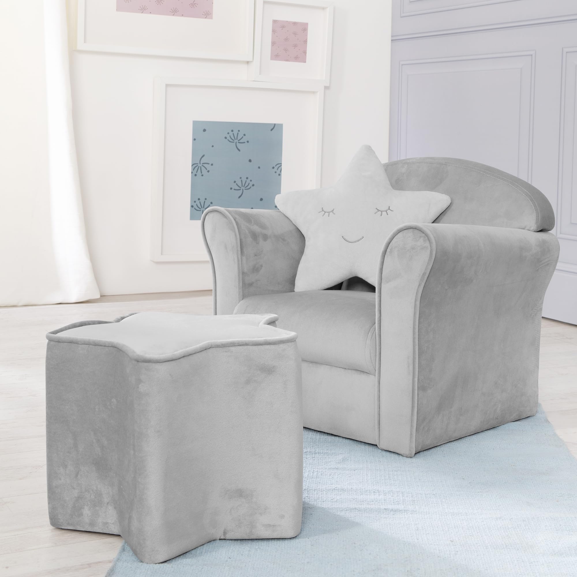 roba Kindersessel Lil Sofa mit Armlehnen - für Jungen und Mädchen - Bequemer Babysessel - Samtstoff grau - Mini Sessel für Baby & Kinderzimmer