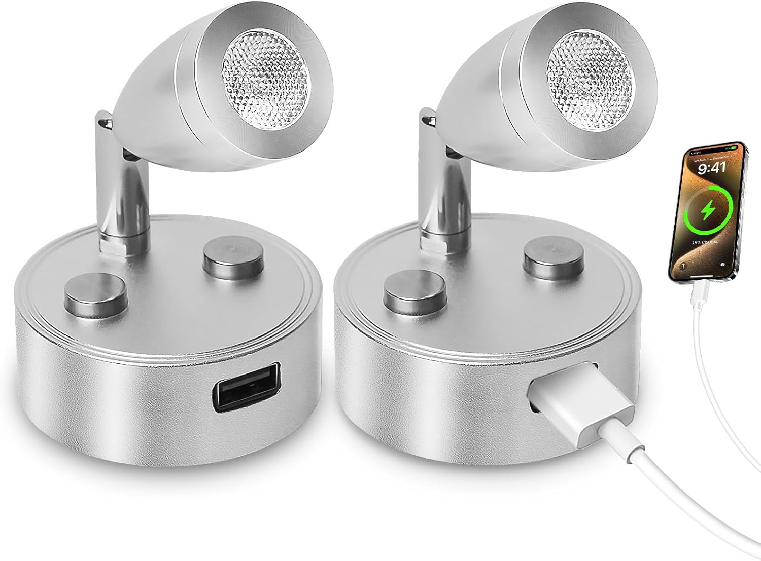 12V RV Reading Lights,12 Volt reading Light for rv Interior with USB Charger and Touch Switch, Bedside Reading Lamp,DC12-24V Rotatable Interior Lamp for Camper Van Travel Trailer,2-Pack