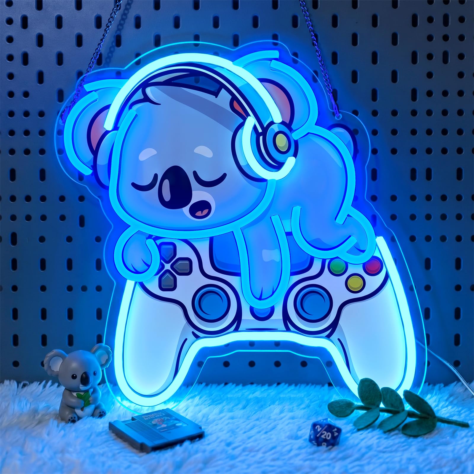 Koala Gaming Neon Sign, lampada da parete a LED con controller di gioco, luce al neon dimmerabile alimentata tramite USB 5V/2A per giocatori, stanze dei bambini, sale giochi e bar di casa