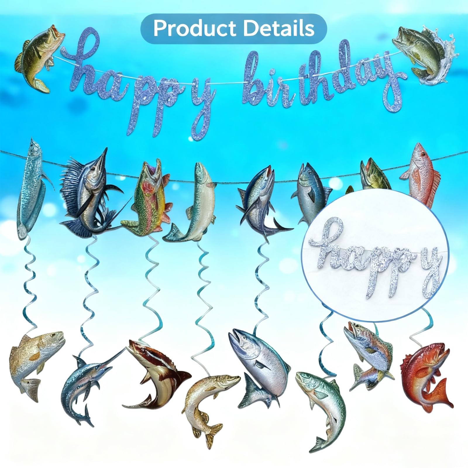 Zeemeermin-verjaardagsdecoratie, zeemeermin thema, verjaardagsfeestaccessoires met Happy Birthday-banner, taarttoppers en ballonnen voor decoratie, kinderverjaardag, babyshower