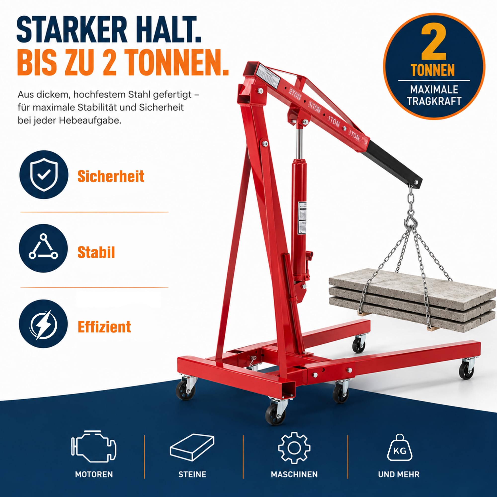 Hydraulik Hebebock 2 Tonnen, Klappbarer Teleskop-Hubwagen Mit 4-Stufen Ausleger (30-230cm), 360° Lenkrollen, Werkstattheber Für Auto-Reparatur, Baustelle, Lager