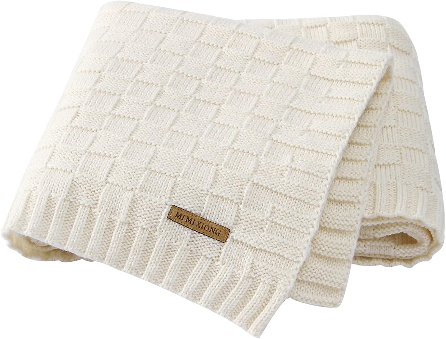 LAWKUL Knit Baby Blankets White Cable Newborn Babies Receiving Blanket Infant Boy Girl Soft Swaddle for Crib Stroller 40″x30″