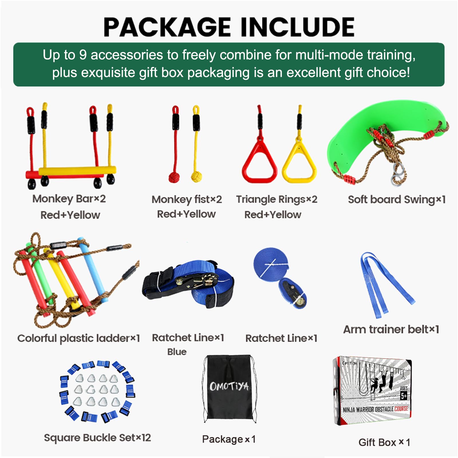 Amazon.com: OMOTIYA Ninja Warrior Obstacle Course for Kids, 2 x