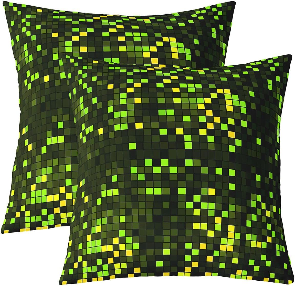 Feelyou Neon Green 8-bit Pixel Throw Pillow Covers Set of 2 Gaming Cushion Covers Retro Pixel Pillow Case for Couch Sofa Gamer Room Decor Cushion Case Kids Boys Girls Bedroom Decor 18 x 18-Inch