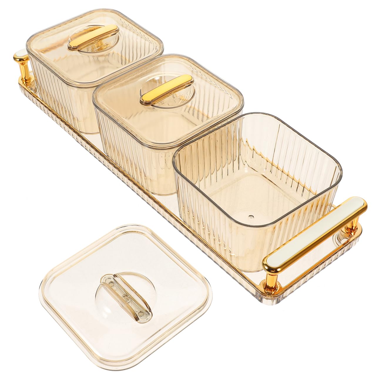 PRETYZOOM 1 Set geteilte Servierplatte mit Deckel, eleganter Snack-Organizer für Partys für Nüsse, Obst, Vorspeisen, schickes Design mit drei Fächern für Unterhaltung