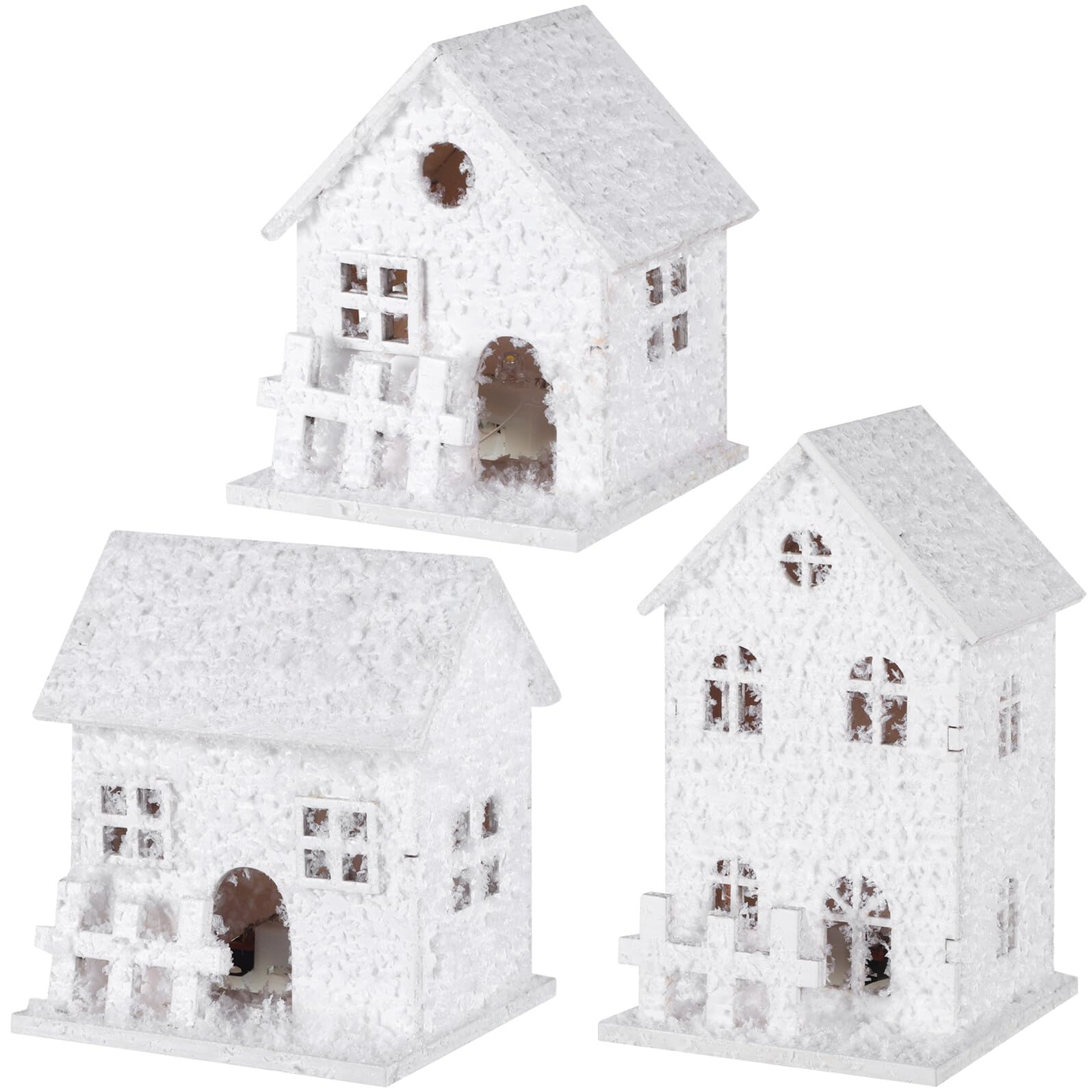Cabaña luminosa de madera para Navidad, juego de 3 piezas con luces decorativas para el hogar