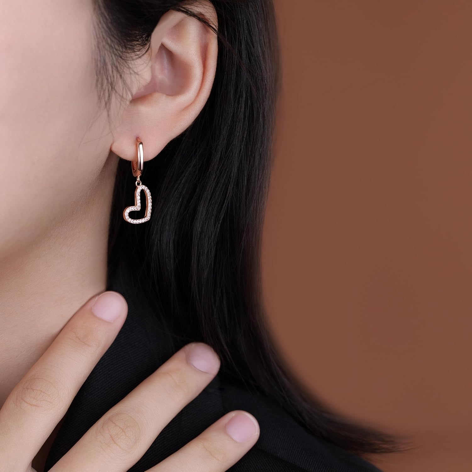 Reffeer Solid 925 Sterling Silver Love Heart Hoop Earrings Drops for Women Teens CZ Heart Hoop Earrings Huggie - Image 3