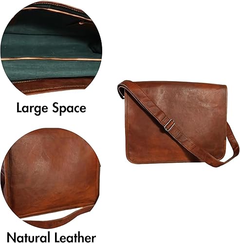 Miniatura 2 de Bolso de cuero con solapa para ordenador portátil con compartimento acolchado y espalda redonda, Marrón desteñido