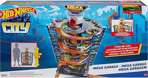 Miniatura 6 de Hot Wheels City Mega Garage Playset con elevador de sacacorchos y almacenamiento para más de 60 autos, incluye 1 vehículo Hot Wheels a escala 164,