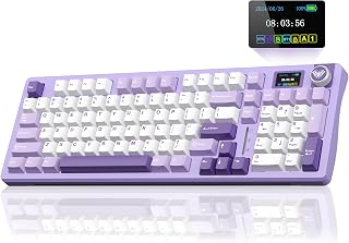 AULA S98 Pro Wireless Mechanical Gaming Keyboard with Screen, Knob, 96 Keys | 2.4GHz/USB-C/BT5.0, Hot-Swappable, Linear Switches,Gasket Mount,PBT Keycaps, RGB Backlit Purple Creamy Keyboard for PC/Office