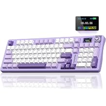 AULA S98 Pro Wireless Mechanical Gaming Keyboard with Screen, Knob, 96 Keys | 2.4GHz/USB-C/BT5.0, Hot-Swappable, Linear Switches,Gasket Mount,PBT Keycaps, RGB Backlit Purple Creamy Keyboard for PC/Office