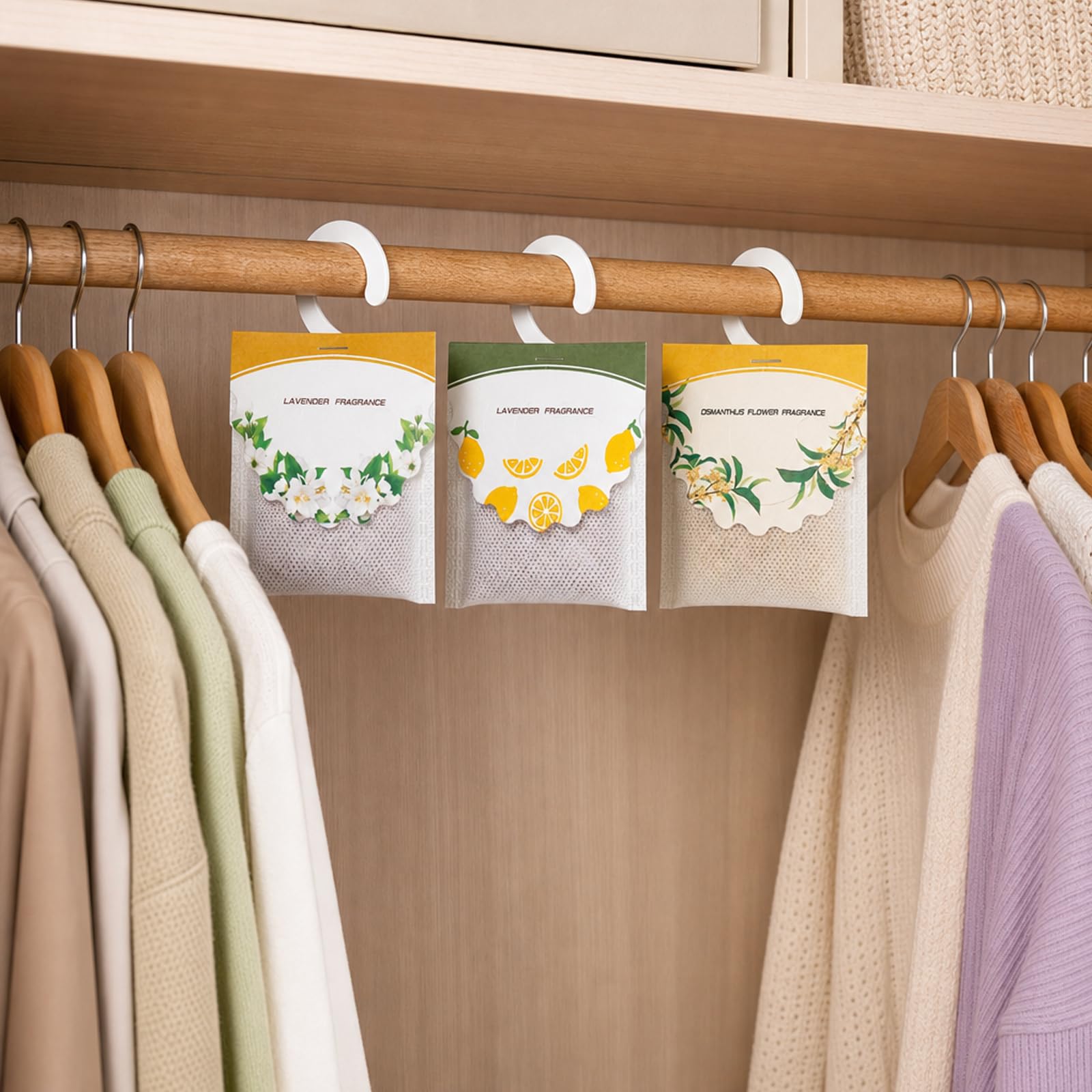 Duftsäckchen Kleiderschrank, 18 Duftkissen mit sechs Aromen für Schrank und Schubladen, Ideal zur Frischhaltung von Wäsche und Kleidung, Sechs Verschiedene Duftnoten inklusive Rose, Lavendel, Jasmin