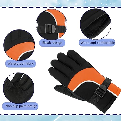 Miniatura 5 de 3 pares de guantes de nieve para niños, guantes de invierno impermeables, cálidos, guantes de esquí resistentes al viento, ajustables,