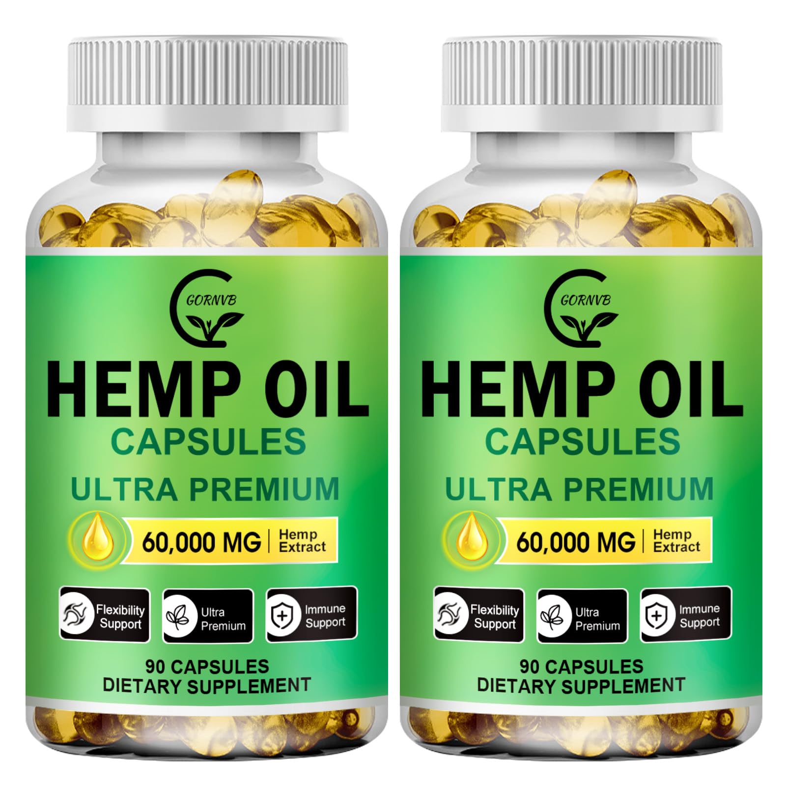 Hemp Oil Capsules - 60,000 Maximum Strength, with Omega 3-6-9 Fatty Acids