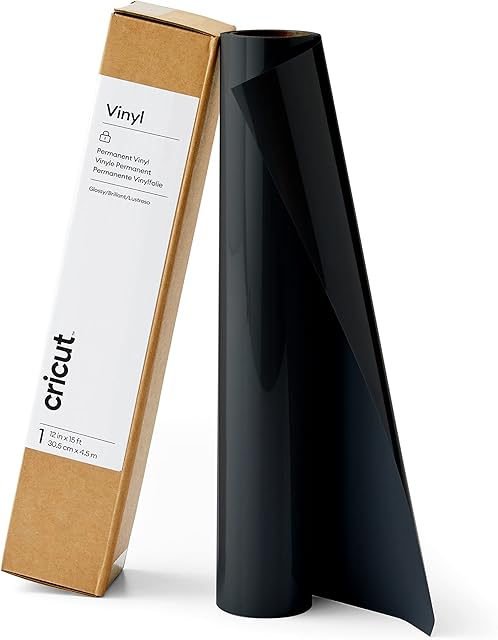 Cricut Permanent Vinyl | Black | 4.6 m (15 ft) | Self Adhesive Vinyl Roll | For use with all Cricut Cutting Machines