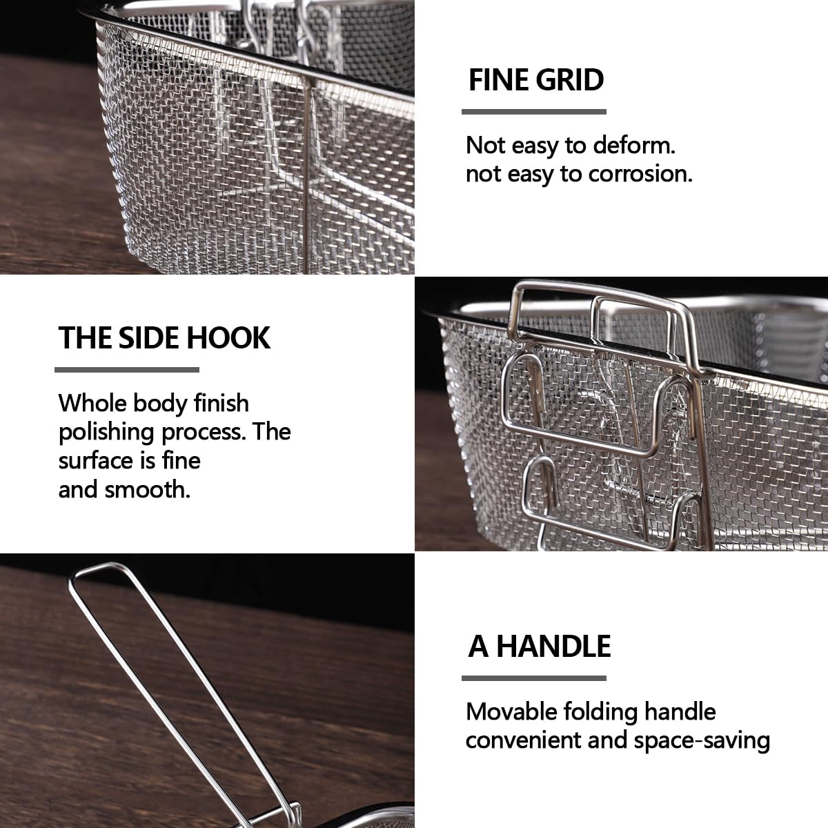 Cesta de acero inoxidable para freír, malla de alambre redonda para freír patatas fritas, cesta multifuncional plegable con asas plegables para cocina, freír pastas y espaguetis