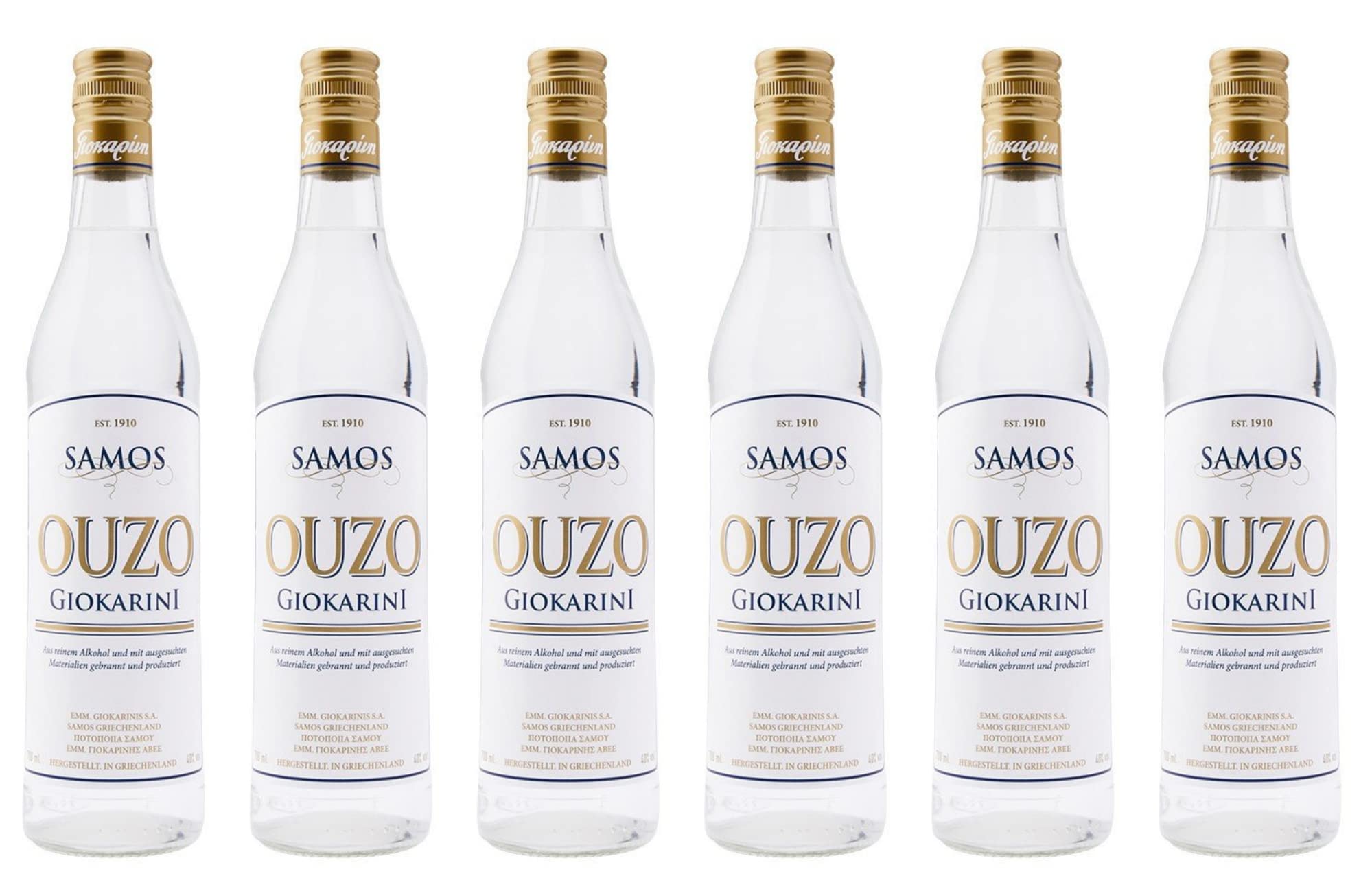Ouzo Samos 40% 6x 0,7l | Milder Ouzo von der Destillerie Giokarinis | Seit 1910 | + 20ml Jassas Olivenöl