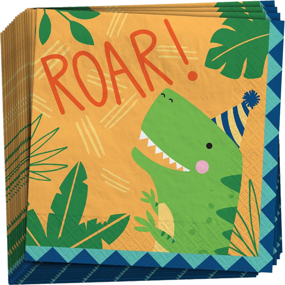 Amscan 512270 - Dino-Mite Dinosaur Party Luncheon Napkins - 16 Pack, Green