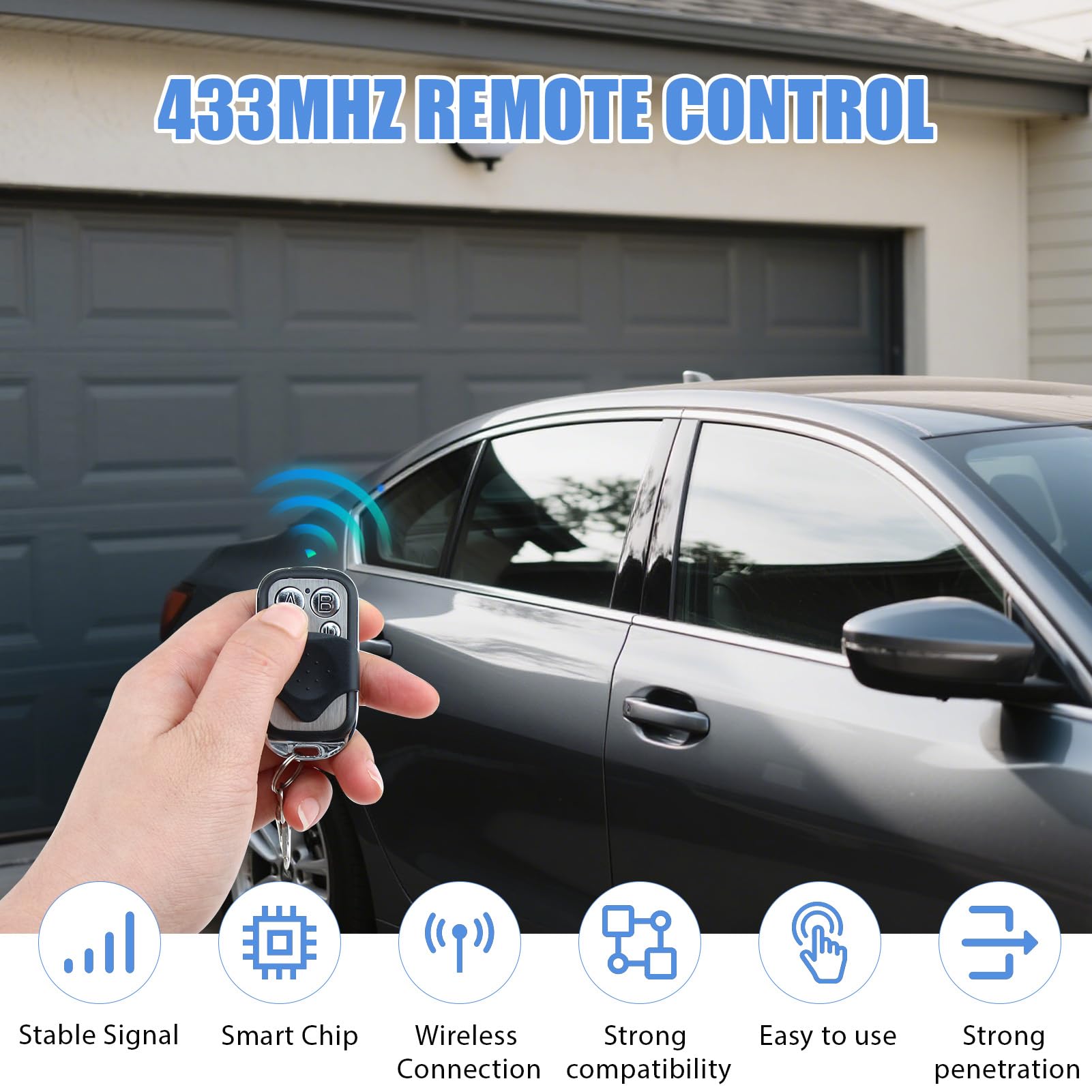 3Pcs Gate Remote Control Fob Universal Garage Door Opener Remotes 433.92MHz Electric Gate Fob with Key Cover Slide 4 Button Fixed Code Duplicator - Image 3